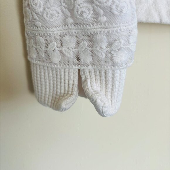 VTG Crisca Button Front White Trucker Jacket Flower Design Lace Trim  M - Picture 9 of 16